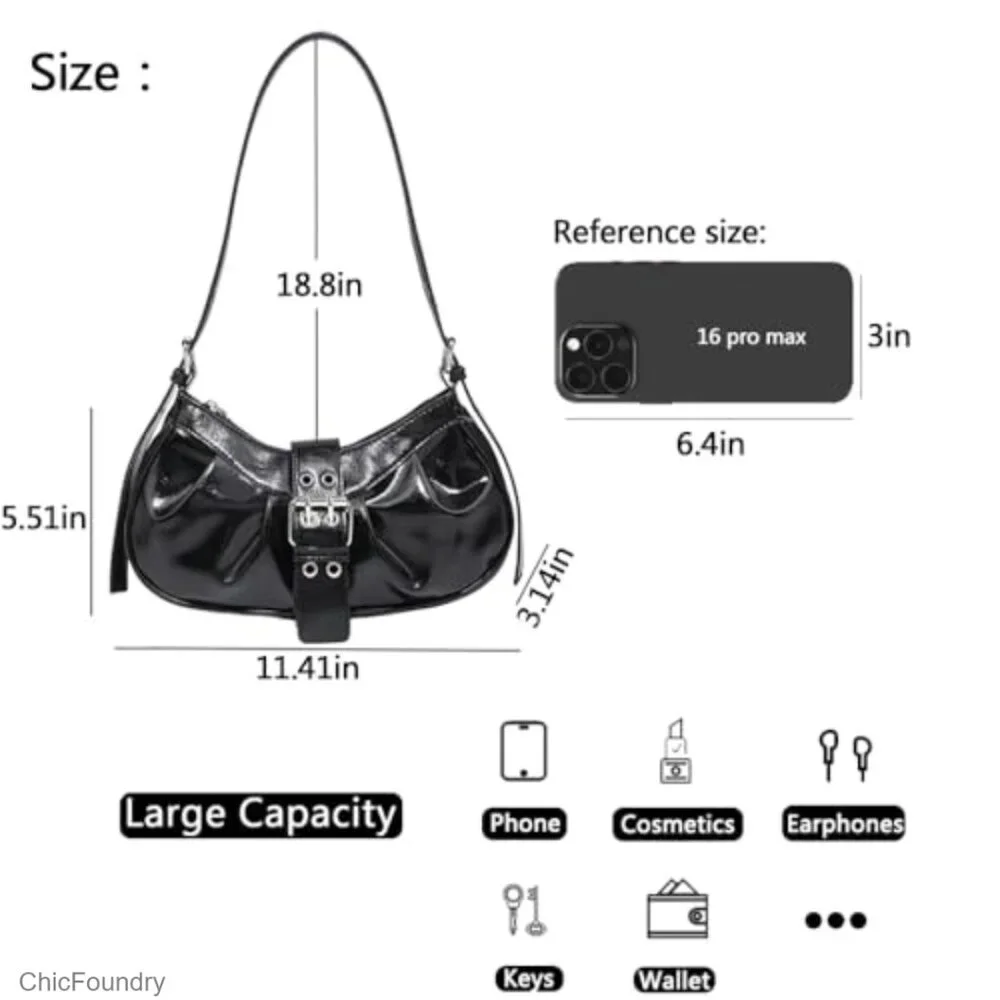 Y2K PU Leather Hobo Shoulder Bag Small Clutch Top Handle Purse